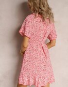 rosa Rochie Roșie tip Plic cu Volane Aovene