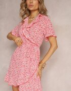 rosa Rochie Roșie tip Plic cu Volane Aovene