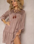 rosa Rochie Roșu-bej trapez cu ciucuri și evazată la bază Bleva