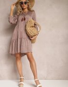 rosa Rochie Roșu-bej trapez cu ciucuri și evazată la bază Bleva