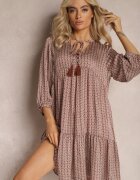 rosa Rochie Roșu-bej trapez cu ciucuri și evazată la bază Bleva