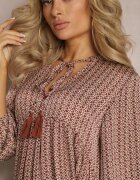 rosa Rochie Roșu-bej trapez cu ciucuri și evazată la bază Bleva