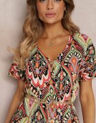 rosa Rochie Roșu-Verde Maxi cu Mânecă Scurtă și Șnur în Talie Nosine