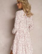 rosa Rochie Roz-Albă Petrecută Mini cu Volan și Print Decorativ Oletia