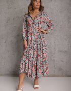 rosa Rochie Roz-Albastră cu Despicătură și Imprimeu Floral Phaelerine