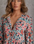 rosa Rochie Roz-Albastră cu Despicătură și Imprimeu Floral Phaelerine