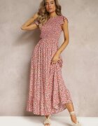 rosa Rochie Roz Evazată din Viscoză cu flori Evanitte
