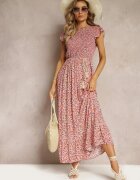 rosa Rochie Roz Evazată din Viscoză cu flori Evanitte