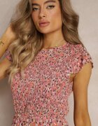 rosa Rochie Roz Evazată din Viscoză cu flori Evanitte