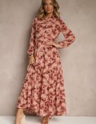 rosa Rochie roz evazată tip cămașă maxi florală Nersa