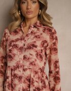 rosa Rochie roz evazată tip cămașă maxi florală Nersa