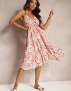rosa Rochie Roz Legată din Bumbac cu Croială Evazată Risaltis