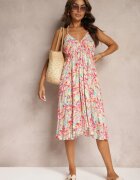 rosa Rochie Roz Legată din Bumbac cu Croială Evazată Risaltis
