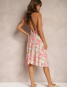 rosa Rochie Roz Legată din Bumbac cu Croială Evazată Risaltis