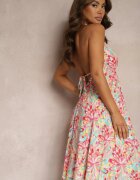 rosa Rochie Roz Legată din Bumbac cu Croială Evazată Risaltis