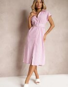 rosa Rochie roz tip cămașă din bumbac cu curea în talie Nelassia
