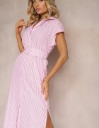 rosa Rochie roz tip cămașă din bumbac cu curea în talie Nelassia