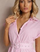 rosa Rochie roz tip cămașă din bumbac cu curea în talie Nelassia