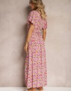 rosa Rochie Roză Tip Plic din Viscoză cu Centură din Material și Elastic în Talie cu Despicătură Vikali