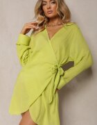 rosa Rochie Taliată Verde Deschis cu Decolteu Petrecut și Guler Reviana
