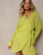 rosa Rochie Taliată Verde Deschis cu Decolteu Petrecut și Guler Reviana