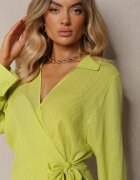 rosa Rochie Taliată Verde Deschis cu Decolteu Petrecut și Guler Reviana