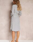 rosa Rochie tip cămașă Albastră din Bumbac în Dungi și cu Curea Legată Mayreli