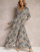 rosa Rochie Tip Cămașă Albastru-Verde cu model Paisley Zeli