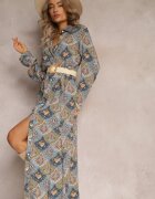 rosa Rochie Tip Cămașă Albastru-Verde cu model Paisley Zeli