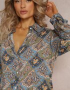 rosa Rochie Tip Cămașă Albastru-Verde cu model Paisley Zeli