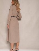rosa Rochie tip cămașă Bej închis cu nasturi decorată cu imitație de buzunare și curea Tintorella