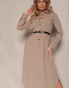 rosa Rochie tip cămașă Bej închis cu nasturi decorată cu imitație de buzunare și curea Tintorella