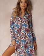 rosa Rochie tip cămașă Midi Albastră cu flori Livala
