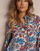 rosa Rochie tip cămașă Midi Albastră cu flori Livala