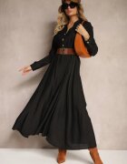 rosa Rochie tip cămașă neagră cu croială evazată cu cordon și elastic Zinfretta