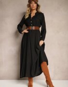 rosa Rochie tip cămașă neagră cu croială evazată cu cordon și elastic Zinfretta