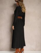 rosa Rochie tip cămașă neagră cu croială evazată cu cordon și elastic Zinfretta