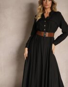 rosa Rochie tip cămașă neagră cu croială evazată cu cordon și elastic Zinfretta
