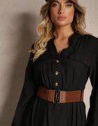 rosa Rochie tip cămașă neagră cu croială evazată cu cordon și elastic Zinfretta