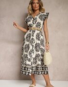 rosa Rochie tip cămașă neagră din viscoză cu model geometric Boredis