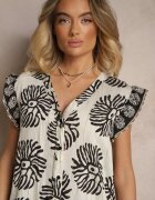 rosa Rochie tip cămașă neagră din viscoză cu model geometric Boredis
