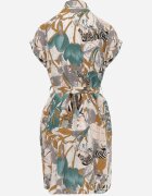 rosa Rochie tip cămașă Verde-Bej cu Imprimeu Exotic și Cordon în Talie Cerbia