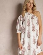 rosa Rochie tip cutie Albă cu elastic la decolteu pe un umăr Funi