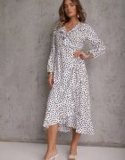 rosa Rochie Tip petrecut Midi Albă cu Volane și Model cu buline Averyterry