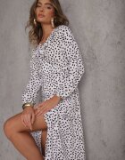 rosa Rochie Tip petrecut Midi Albă cu Volane și Model cu buline Averyterry