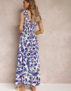 rosa Rochie Tip plic Maxi Violet-Albastru cu Flori cu Elastic în Talie din Viscoză Marielys