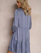 rosa Rochie Trapez Albastră cu Ciucuri și Fustă Evazată Bleva