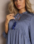 rosa Rochie Trapez Albastră cu Ciucuri și Fustă Evazată Bleva