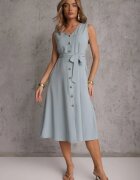 rosa Rochie trapez midi fără mâneci cu cordon albastru deschis Ajana