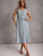 rosa Rochie trapez midi fără mâneci cu cordon albastru deschis Ajana